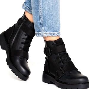 UGG Noe Black Leather Lace Up Grunge Combat Boots Size 7 NWOB